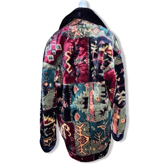 Vintage Gallery Faux Fur Patchwork Belted Coat Fur Collar Southwestern Artsy - Picture 9 of 14